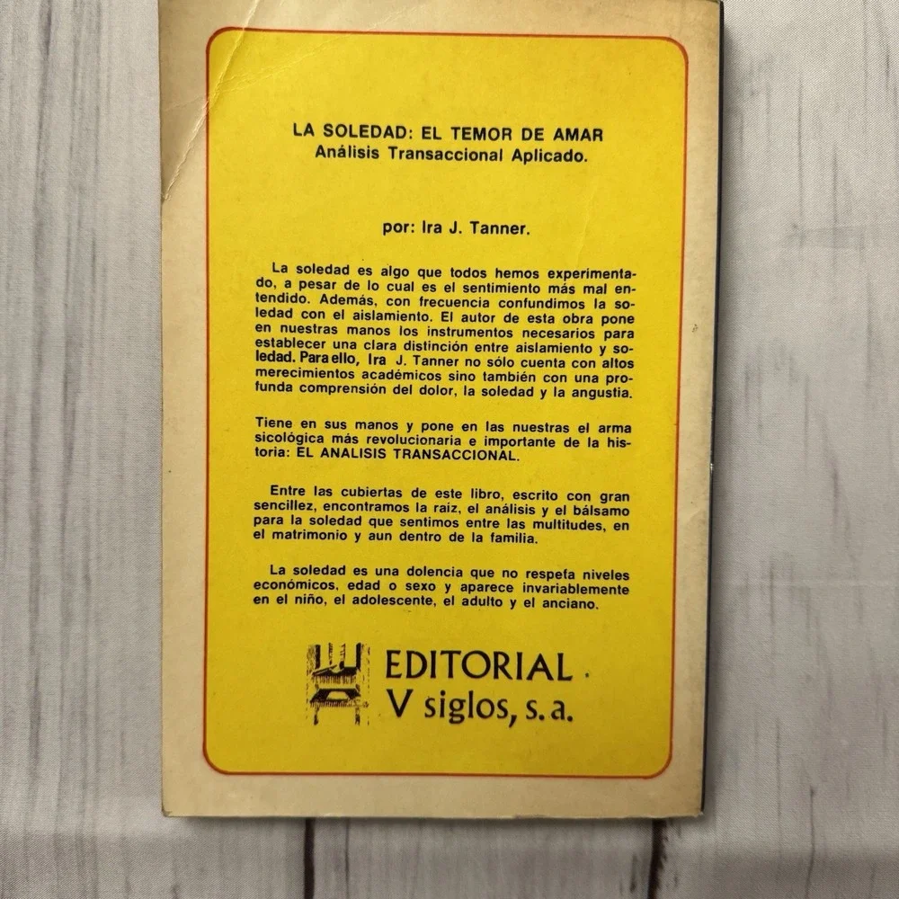 La Soledad: El Temor de Amar by Ira J. Tanner Siglos 1979 Spanish Mexico Vintage